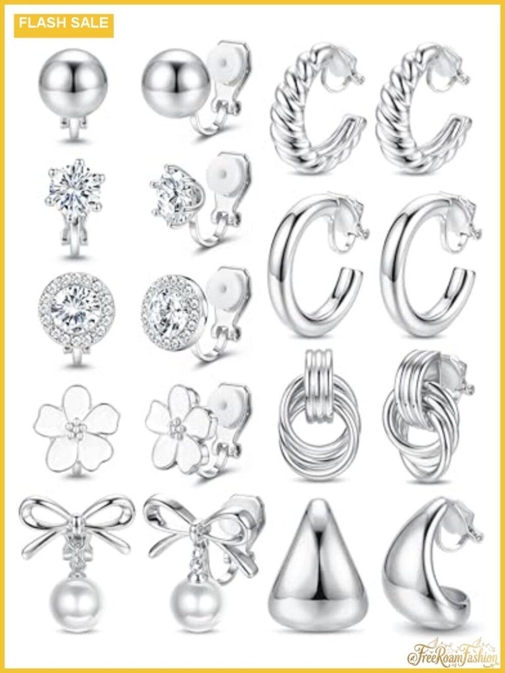 9 Pairs 14K Gold Plated Clip On Earrings Set for Women Non Pierced Hoops Studs